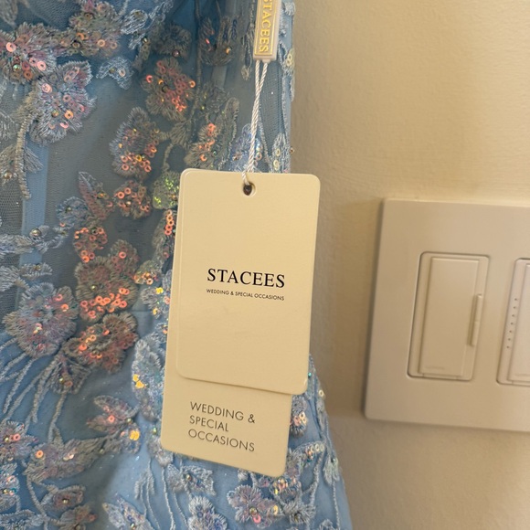 STACEES Sparkly Floral Sequined Lace-Up Dress with Glitter in Sky Blue 4 NWT - Picture 7 of 11